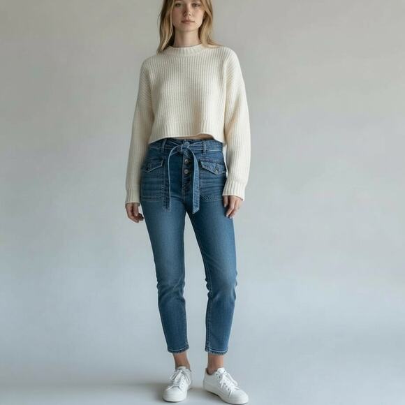 Veronica Beard Denim - Veronica Beard Rinley Cropped Straight Leg High Rise Jeans Womens Sz 26 Belted